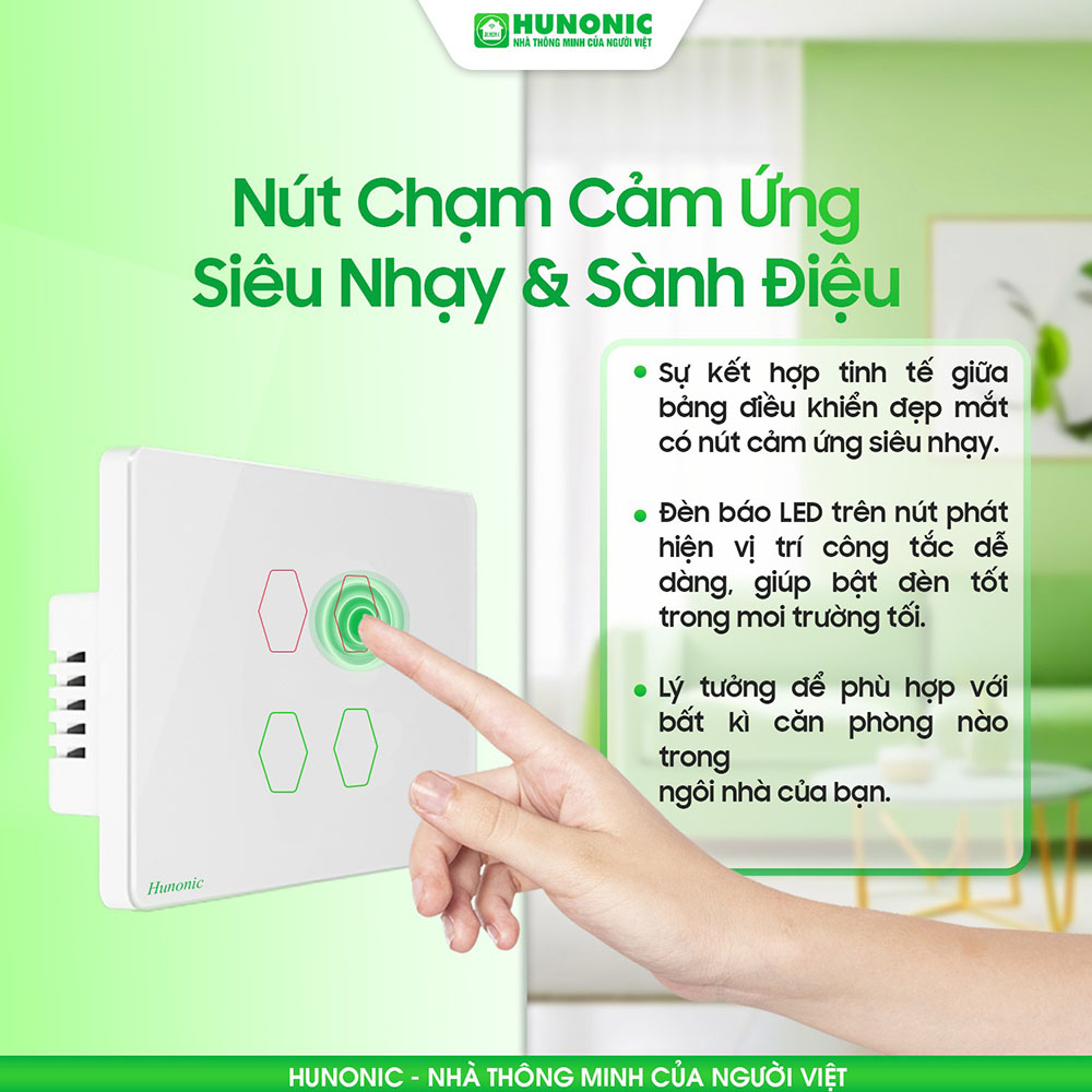 Công Tắc Cảm Ứng 1 Nút Bluetooth Mesh Hunonic Datic Màu Trắng